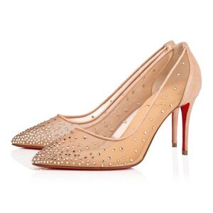Christian Louboutin Follies Strass 85 mm Pumps Mesh and Suede Heels Light Silk
